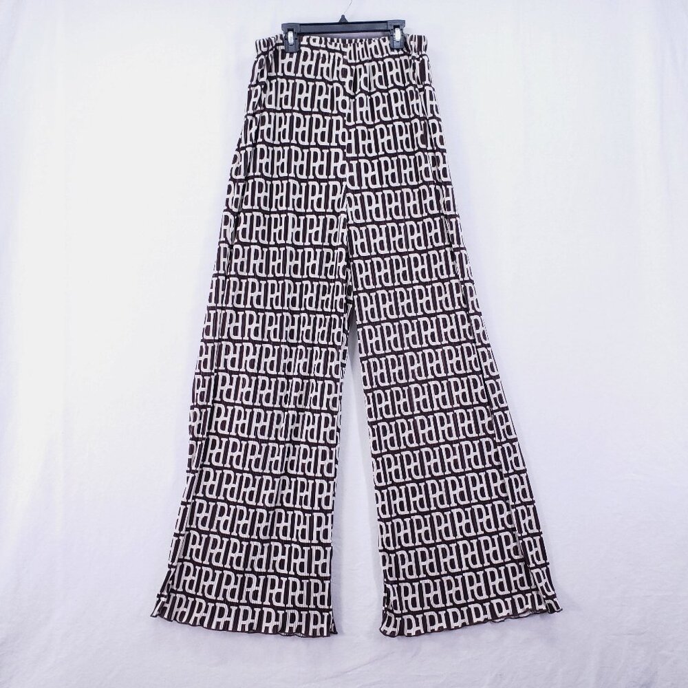 Peppermayo Pants Size 14 Women's Satin Pleated Wide Leg Pattern High Waist